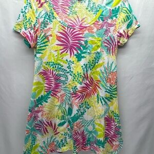 Fresh Produce Tropical Leaf Print Tunic Top Women’s S Asymmetrical Bottom